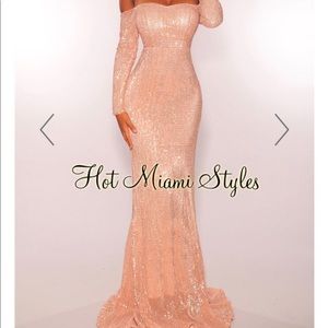 Rose Gold Sequins Off The Shoulder Gown